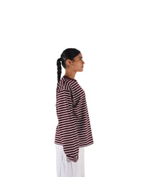 BURGUNDY/WHITE LONG SLEEVE TEE