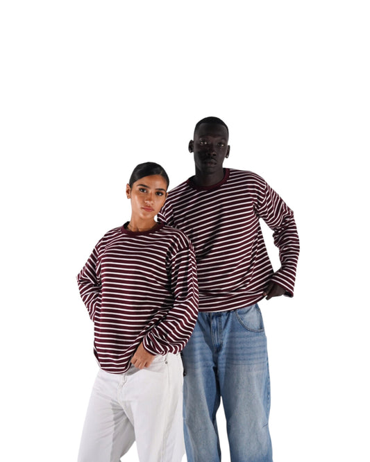 BURGUNDY/WHITE LONG SLEEVE TEE